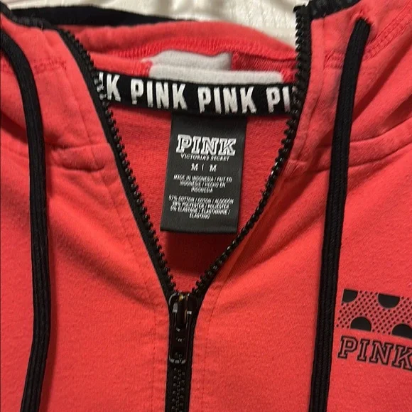 2/$20 Victoria's Secret PINK Hot Pink Zip-Up Hood Thumb Holes Logo Pockets Sz M - Picture 5 of 5